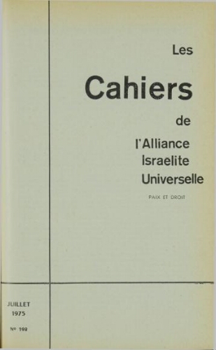 Les Cahiers de l'Alliance Israélite Universelle (Paix et Droit).  N°192 (01 juil. 1975)